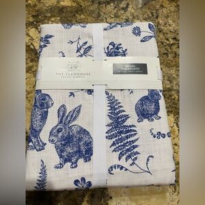 The Farmhouse by Rachel Ashwell blue and white floral rabbits tablecloth…NEW